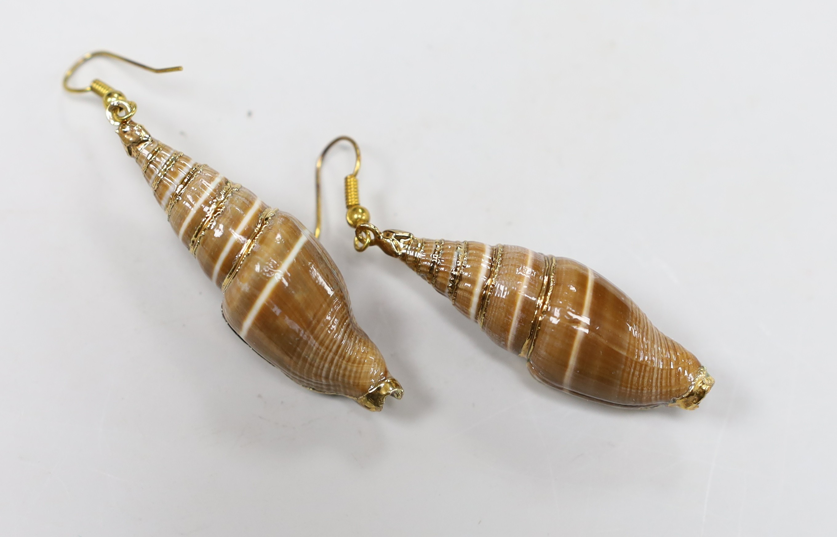 Two pairs of earrings, including paste set and mounted shell.